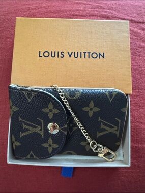 NWOT Louis Vuitton Brown Monogram Coin Pouch/card holder with Gold Chain